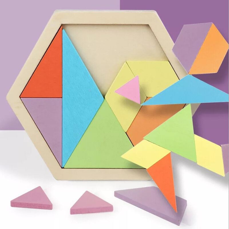 الأطفال خشبية تانجرام شكل هندسي بانوراما لعبة ملونة ثلاثية الأبعاد لغز مونتيسوري التعلم المبكر ألعاب تعليمية للأطفال #2