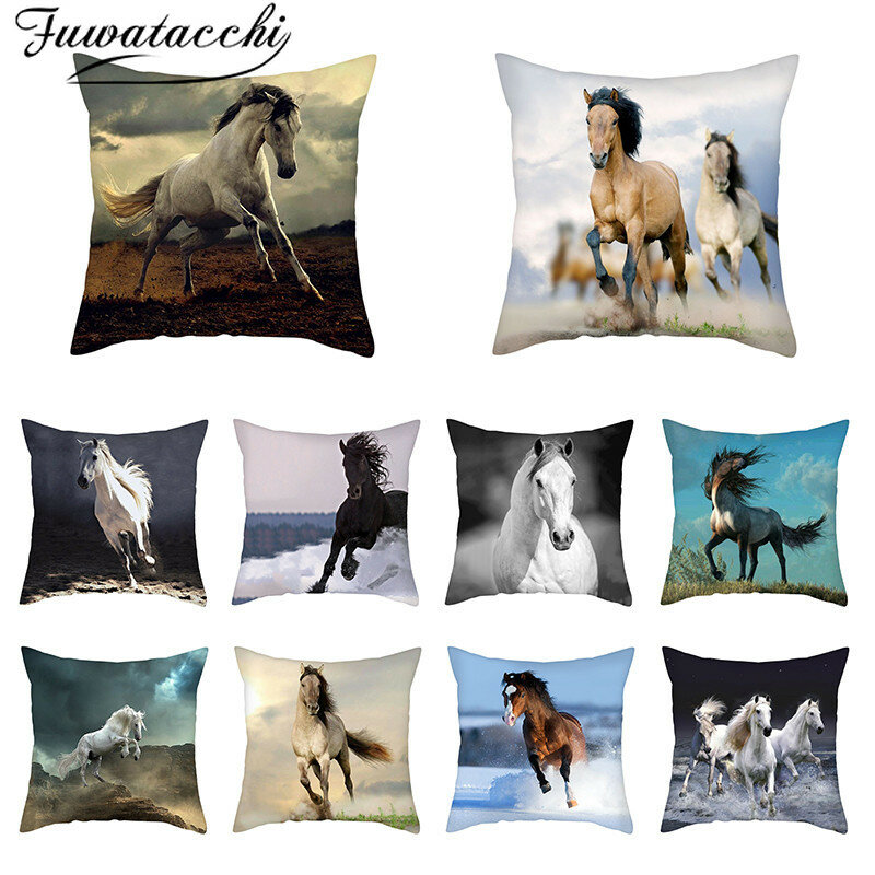 Fuwatacchi-أغطية الوسائد المزخرفة ، أغطية الوسائد للديكور المنزلي على شكل حيوانات برية ، حصان الراكب ، أريكة ، كرسي ، غرفة النوم ، 45 × 45 سنتيمتر