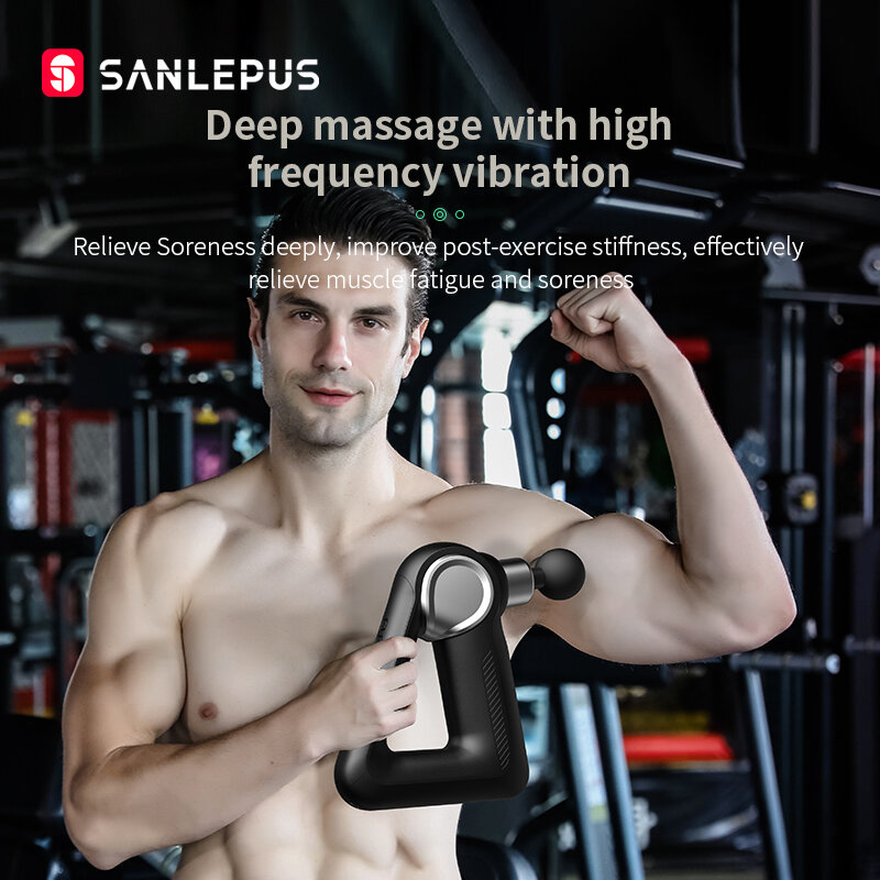 مسدس تدليك كهربائي من SANLEPUS LCD ذو 32 مستوى مدلك قرع للياقة البدنية نسيج عميق للعضلات والرقبة والظهر والاسترخاء لتخفيف الآلام