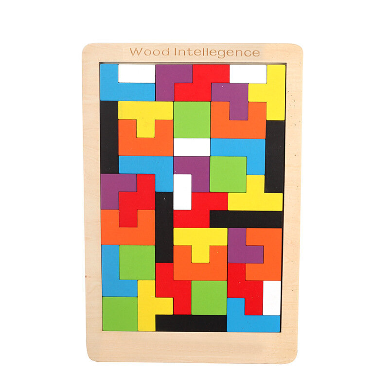 لغز ثلاثية الأبعاد خشبية ملونة تانجرام الرياضيات اللعب تتريس لعبة الأطفال ما قبل المدرسة السحر لعبة تعليمية الفكرية للأطفال