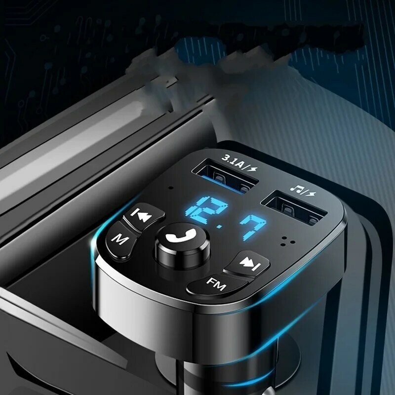 سيارة بلوتوث 5.0 FM الارسال مع عرض مزدوج USB مهايئ شاحن سريع السيارات مشغل الصوت 12/24V