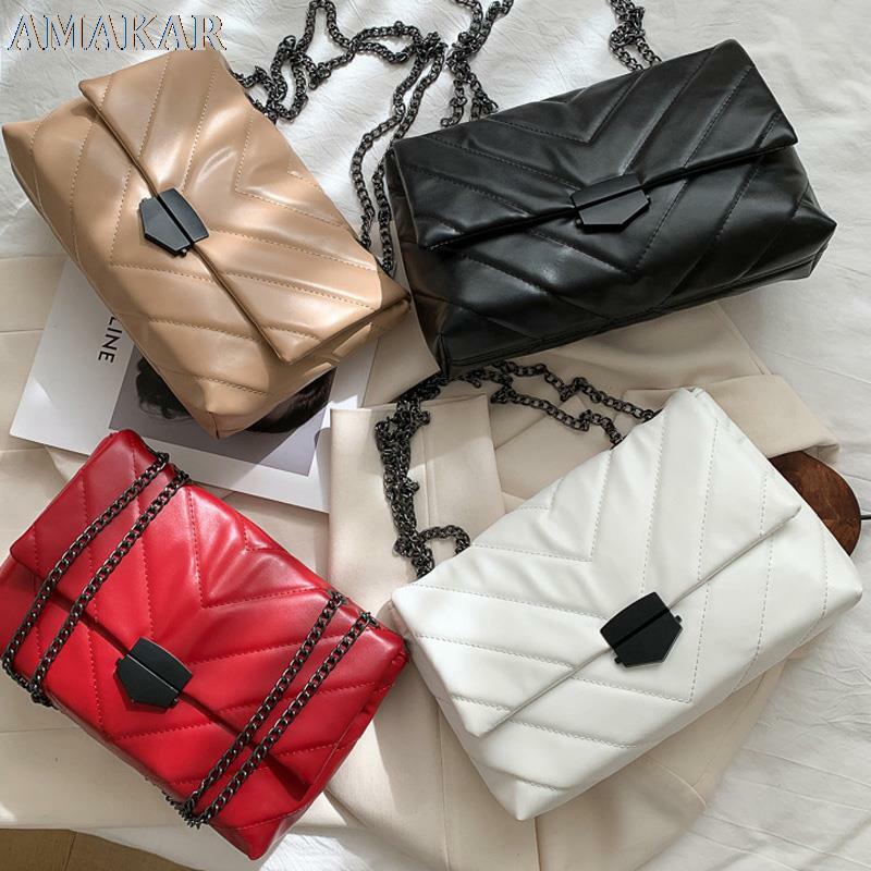مصمم سلسلة بسيطة المرأة حقائب كروسبودي بولي Leather جلدية موضة جديدة حقيبة كتف عادية حقائب سيدات