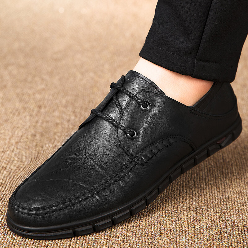 موضة الرجال حذاء كاجوال ربيع جديد الرجال الشقق الدانتيل يصل Zapatillas Hombre جلد أكسفورد الرجال أحذية من الجلد الأسود لينة أسفل * #4