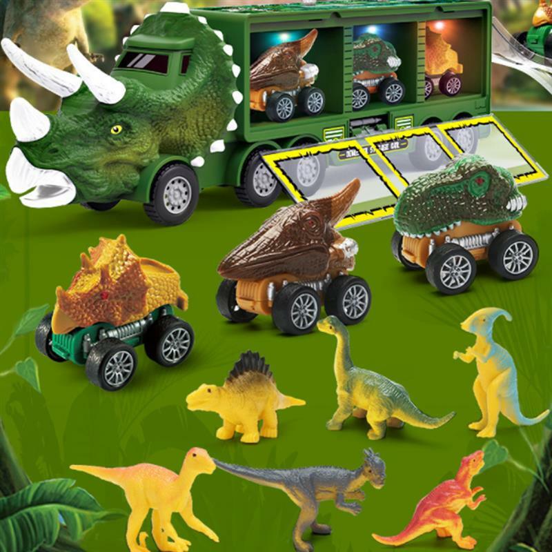 ديناصور لعبة على شكل شاحنة الفتيان هدية الديناصورات نقل شاحنة تخزين سيارة لعبة زجاجات مياه بمقبض محمول أفضل الجمود الكهربائية التراجع لعبة