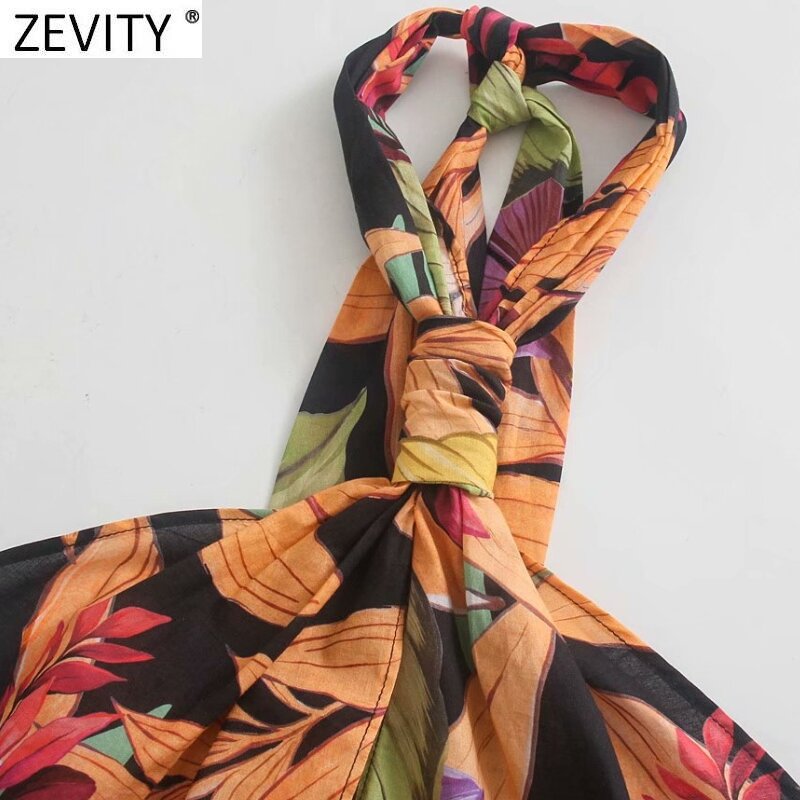 Zevity 2021 المرأة الاستوائية الأزهار طباعة بنطال ذو قصة أرجل واسعة الرسن حللا شيك سيدة مثير عارية الذراعين الجانب زيبر عادية السروال القصير P1134