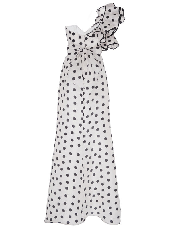 فستان نسائي منقط بولكا ، تنورة ريترو ، تصميم آلهة مثير ، تنورة كتف منحنية ، فستان راقي