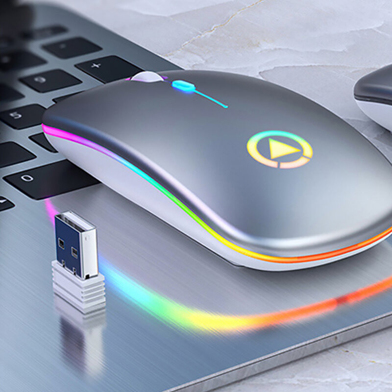 ماوس لاسلكي بلوتوث RGB قابلة للشحن ماوس كمبيوتر لاسلكي صامت Mause LED الخلفية مريح الألعاب فأرة للحاسوب النقال الكمبيوتر