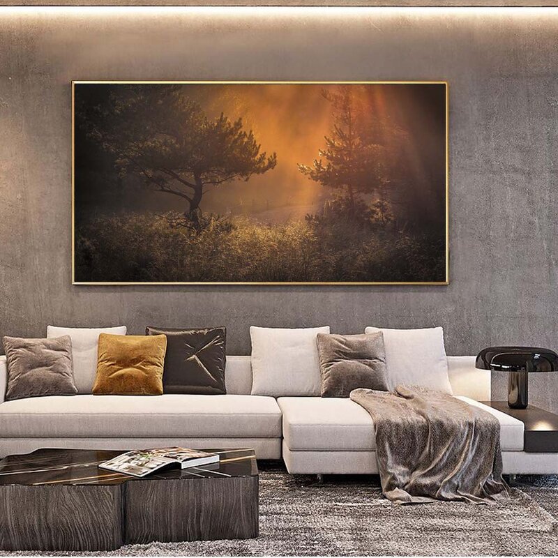 المشهد النفط اللوحة ضبابي الغابات الخريف مشهد الفن قماش اللوحة غرفة المعيشة الممر مكتب ديكور المنزل جدارية