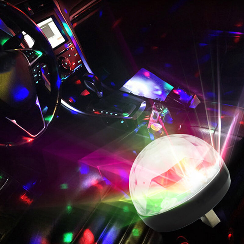 USB صغير ملون مصباح لتهيئة الجو سيارة USB كشاف إضاءة للحفلات DJ LED 4 واط RGB مصباح شعاع ضوء لنادي الديسكو المرحلة المحمولة أضواء التلقائي دوران