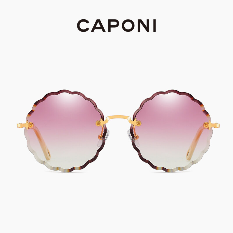 CAPONI بدون شفة النظارات الشمسية النساء روزي زهرة على شكل دائري المرأة نظارات التدرج الموضة العصرية خمر مصمم النظارات BJ118
