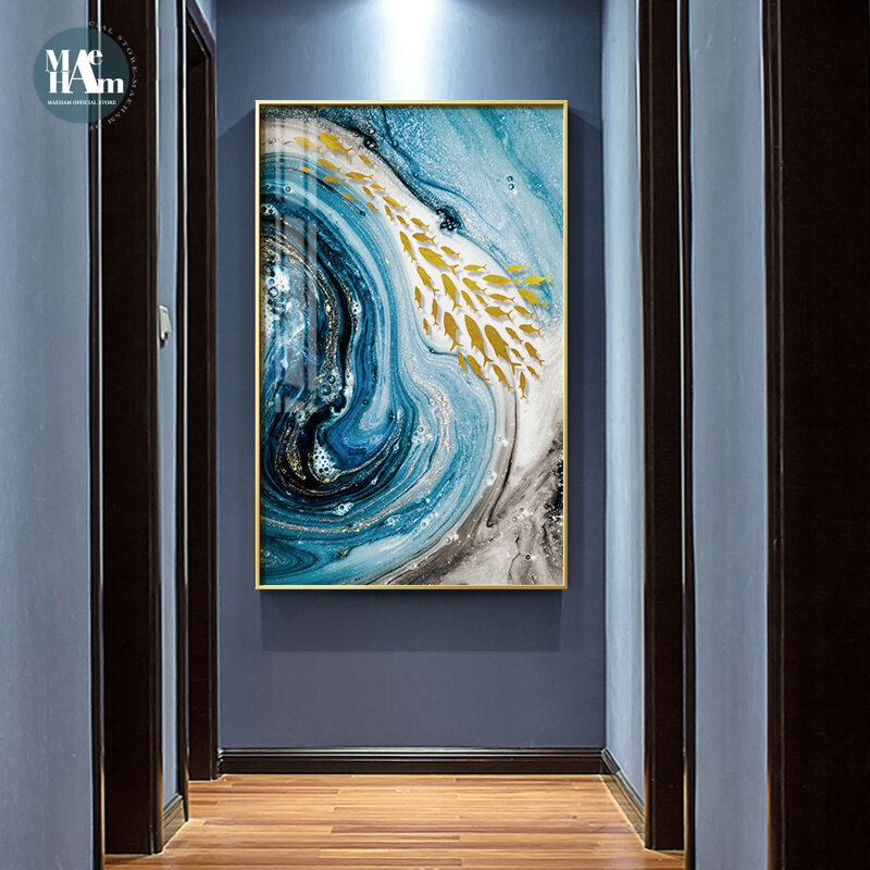 لوحة تجريدية بألوان مائية لنهر خطوط ذهبية مطبوعة على الحائط لوحة قماشية حديثة فنية لتزيين غرفة المعيشة صور ديكور للمنزل