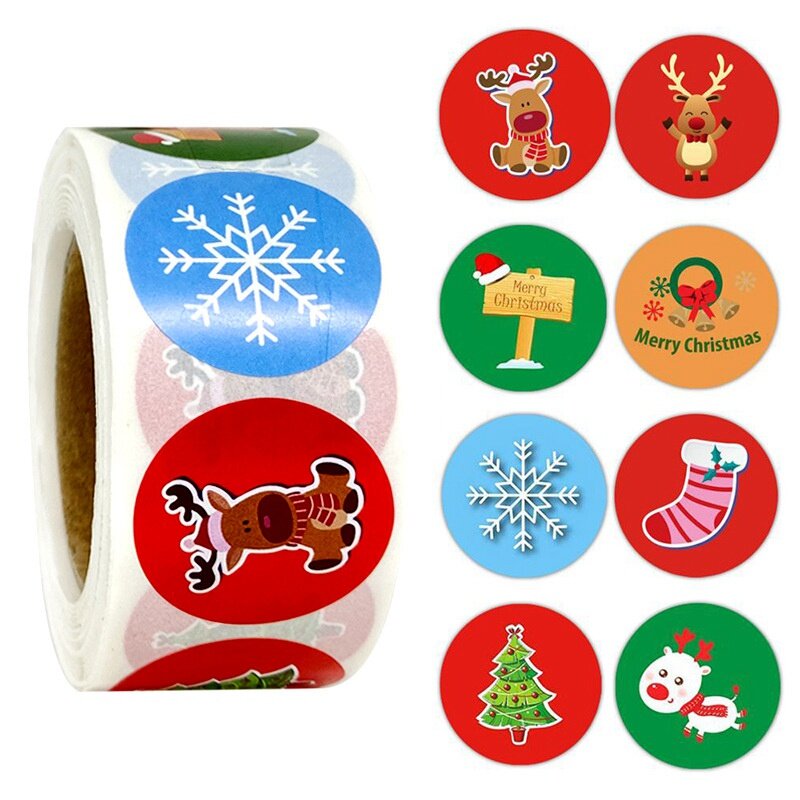 100-500 قطعة عيد ميلاد سعيد اليدوية ملصقا 1 بوصة الحيوانات ثلج الأشجار ملصقات الزخرفية التفاف هدية صندوق عيد الميلاد العلامات
