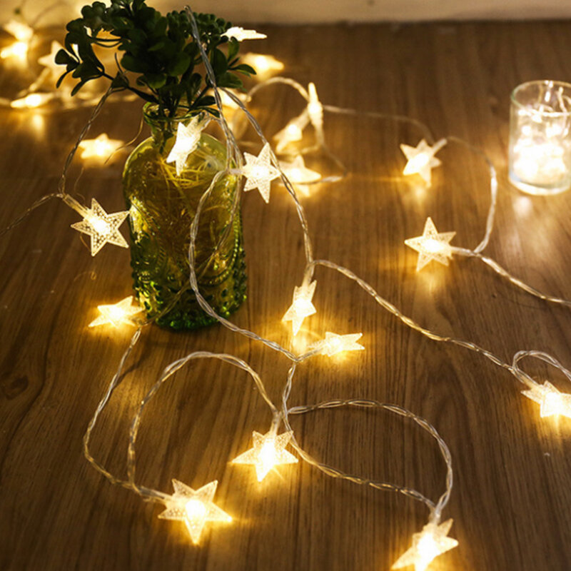 عيد الميلاد سلسلة أضواء نجمة بإضاءة ليد سلسلة وميض أكاليل بطارية تعمل بالطاقة عطلة حفلة زفاف أضواء الجنية الزخرفية