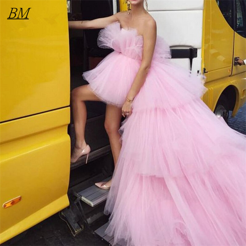 BM جميلة الوردي طبقات عالية منخفضة فساتين لحضور الحفلات الموسيقية 2021 حجم كبير تول قبالة الكتف رداء دي كوكتيل حفلة العودة للوطن ثوب BM662