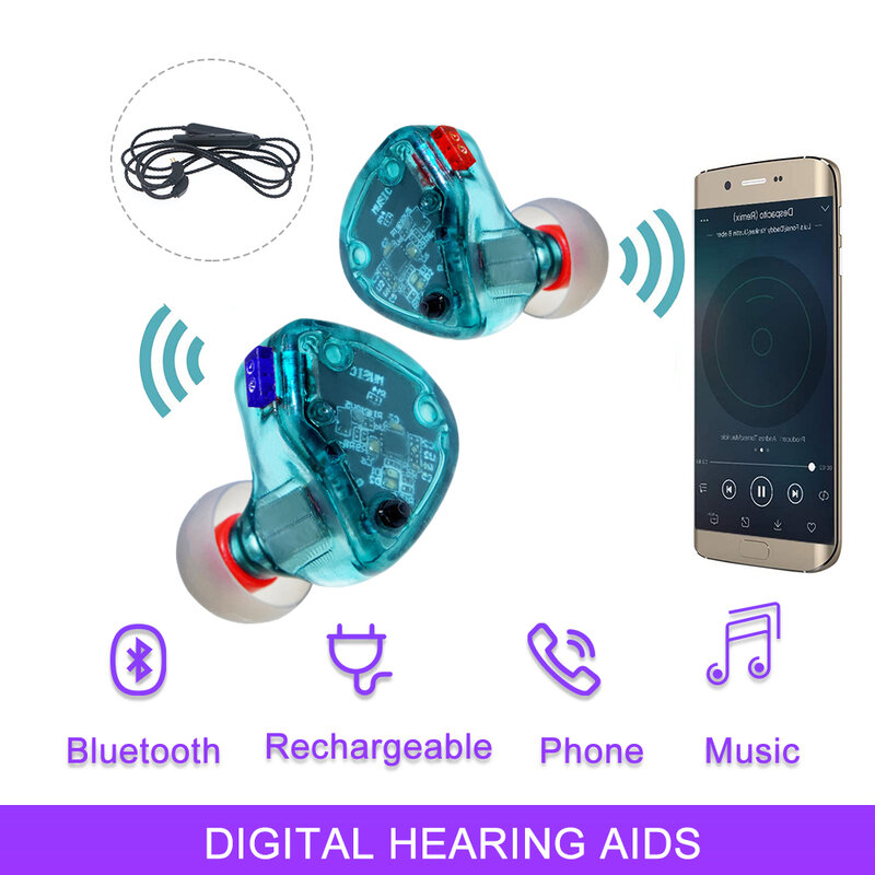 مساعدات للسمع قابلة للشحن مع بلوتوث صوتي رقمي 6 قنوات قابل للتعديل المحمولة اللاسلكية مكبر صوت الصم المسنين