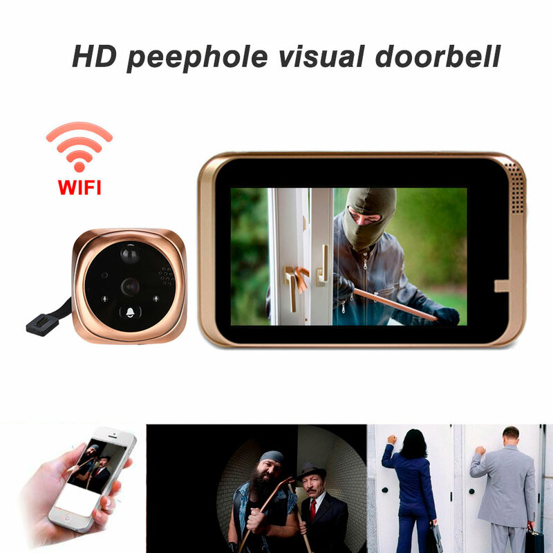 كاميرا بثقب دقيق واي فاي 4.3 بوصة مراقب الذكية جرس باب يتضمن شاشة عرض فيديو HD1080P للرؤية الليلية PIR كشف الحركة APP التحكم سلامة المنزل