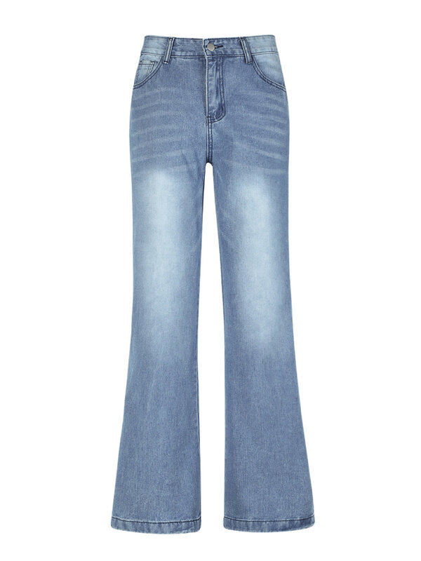 سراويل جينز نسائية غير رسمية ساقطة عالية الخصر من قماش الدنيم الفضفاض سراويل زرقاء عتيقة بناطيل مستقيمة كبيرة الحجم