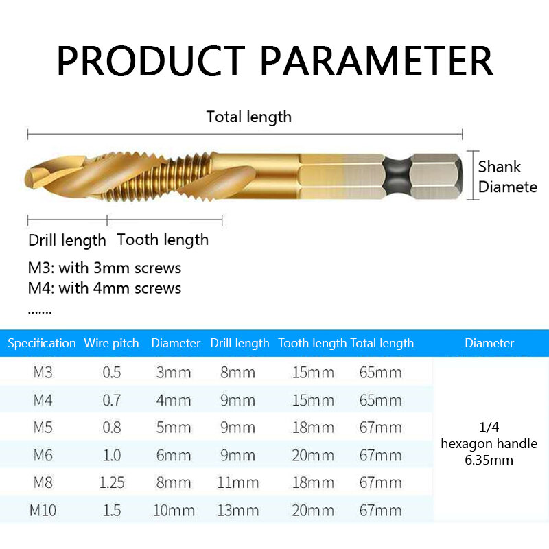 1/2/3/6 قطعة التيتانيوم مطلي HSS الحنفية مثقاب الخشب عرافة عرقوب برغي الموضوع بت آلة المسمار مجمع الحنفية M3 M4 M5 M8 M10 أدوات يدوية