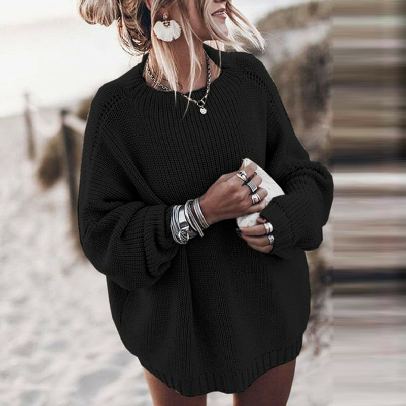 2022 Autumn Solid Warm Long Sleeve Pullover Tops Women Winter Retro Ribbed Knit Sweater   Elegant Casual O Neck Loose Sweaters