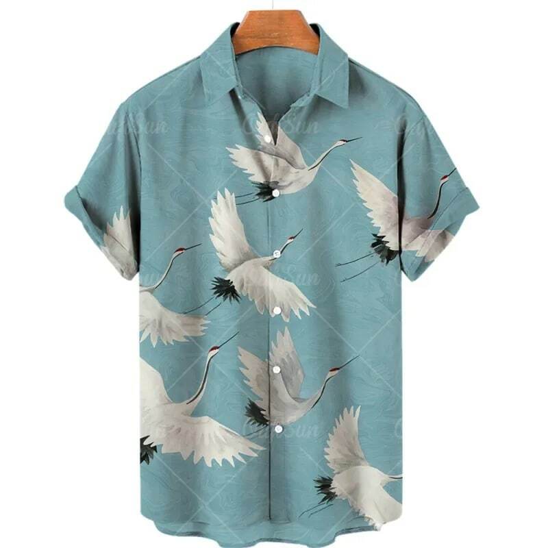 الطيور ازياء عطلة ملابس Vintage للرجال ثلاثية الأبعاد هاواي الأزهار بلوزة غير رسمية نمط عالية الجودة الفاخرة الرجال قميص Dazn #6