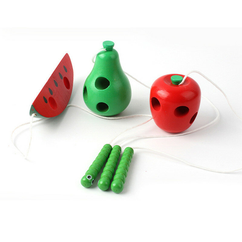 خيوط خشبية الخرز لعب للأطفال الحشرات أكل التفاح ممارسة Handsmade القدرة لتقوم بها بنفسك في وقت مبكر التعليمية الكلاسيكية لعبة الهدايا