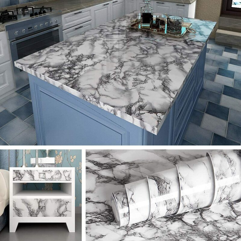 Self Adhesive Vinyl with Marble Motif for Home Decoration, Waterproof Wallpaper for Wall, Bathroom, Kitchen or Room
