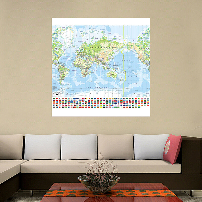 150x150 سنتيمتر الكلاسيكية خريطة العالم منتظم خريطة العالم مع العلم الوطني غير المنسوجة النسيج الجدار ملصق الديكور اللوازم المكتبية #6