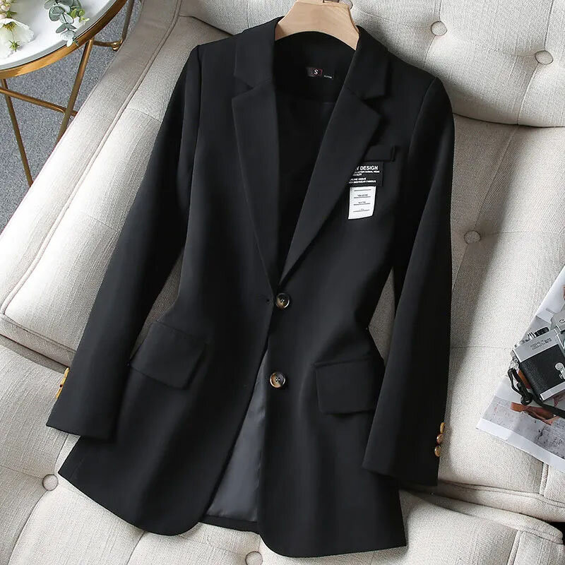 NEW Women Suit coat Korean Sports Jacket Solid Office Clothing Spring Autumn Slim Outerwear Femme Casual Blazer Lined Khaki 4XL #3