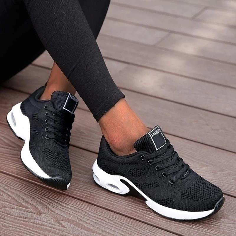 موضة أحذية رياضية النساء الدانتيل يصل منصة أحذية رياضية في الهواء الطلق النساء حذاء كاجوال المشي بلون التنيس Feminino الإناث الأحذية