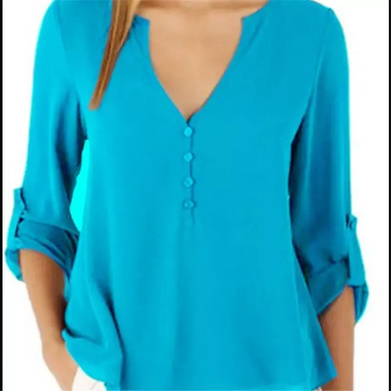 5XL Women V-Neck Summer Casual Long Sleeve Shirt Blouse Tops Party New 8 colors