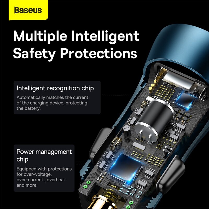 Baseus شاحن سيارة 2 منفذ USB نوع C سيارة مقبس السجائر أخف شاحن شحن سريع آيفون شاومي سامسونج محول الطاقة