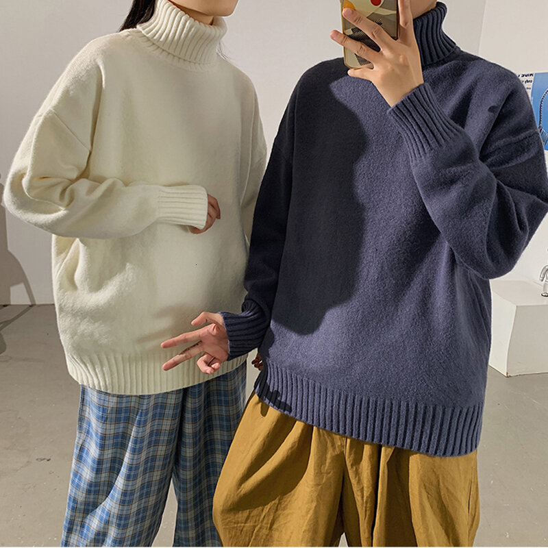 2022 New Winter Warm Men's Turtleneck Sweaters Solid Color Korean Man Casual Knitter Pullovers 2022 Harajuku Male Sweaters