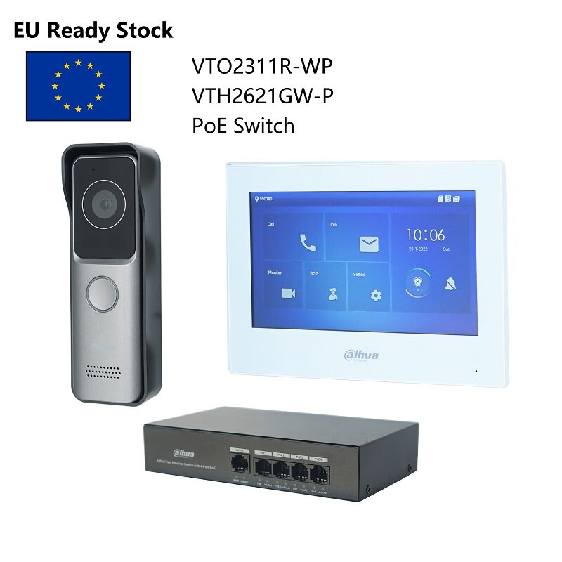 داهوا KTW02 متعدد اللغات IP فيديو إنترفون عدة ، ودعم بطاقة رفيد ، وتشمل VTO2311R-WP و VTH2621G-P / VTH2621GW-P ، رشفة البرامج الثابتة