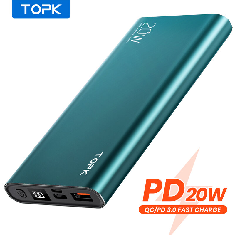 TOPK I1007P قوة البنك 10000 mah PD 20W شاحن المحمولة تجدد Powerbank 10000 mah بطارية خارجية تهمة سريع ل فون Xiaomi مي 9