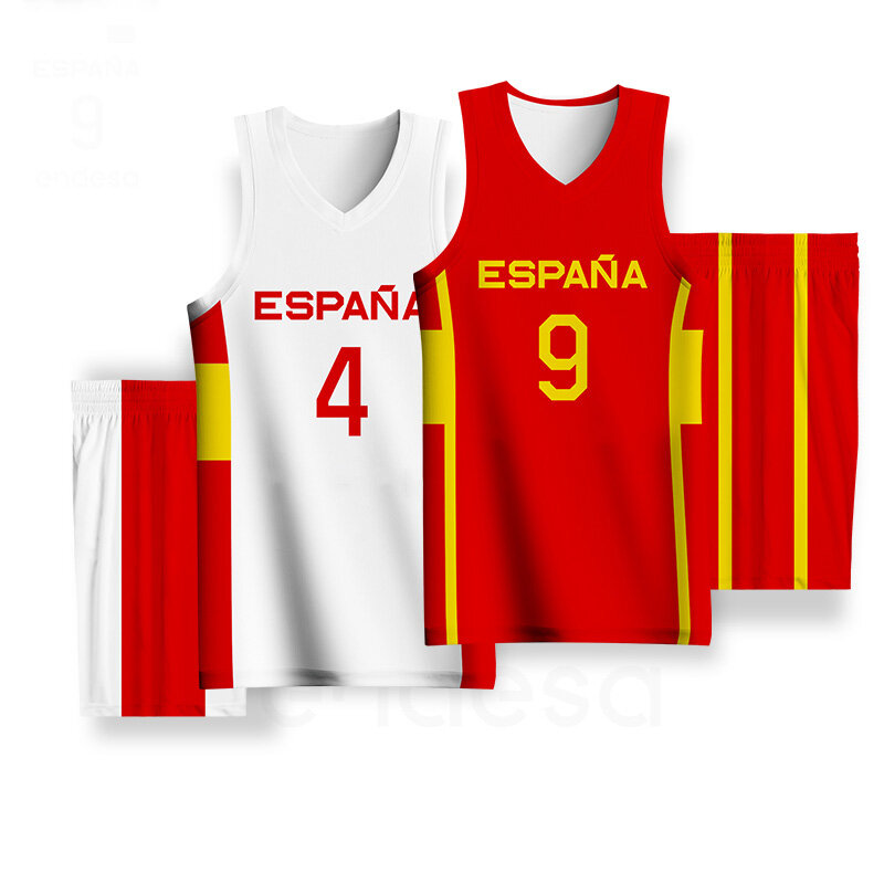 زي كرة سلة للأطفال للأولاد كامل التسامي اسبانيا رسالة يطبع تخصيص اسم الفريق شعار التدريب سريعة الجافة رياضية