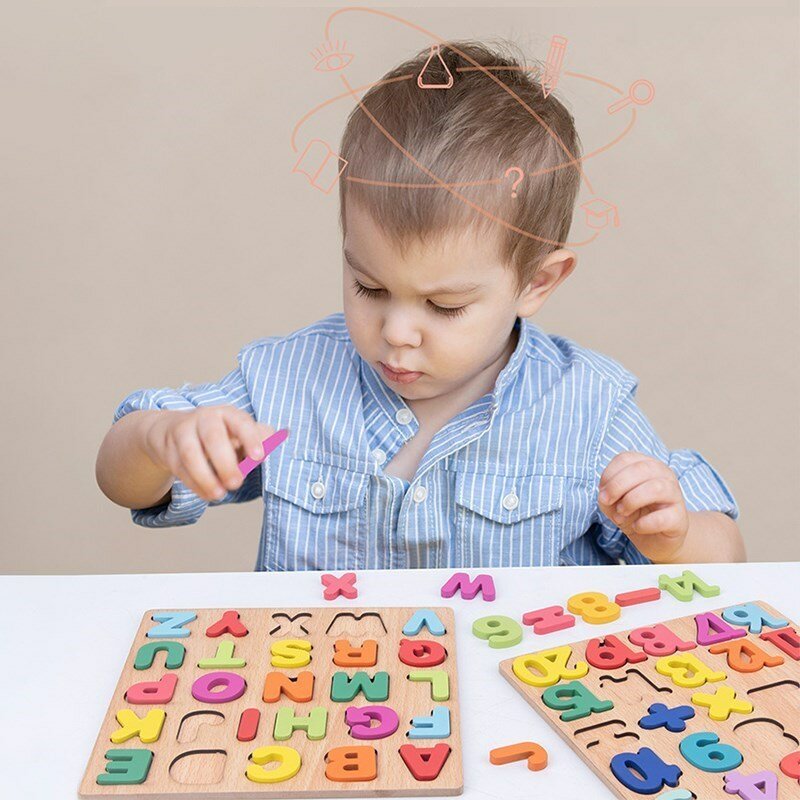Wooden 3D Puzzle Toy High Quality Wooden English Alphabet Number 3D Puzzle Cognitive Matching Board Games for Children #6