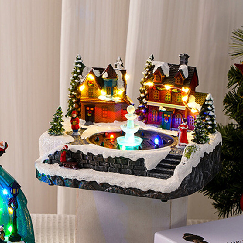LED عيد الميلاد الشتاء المشهد قرية منزل نافورة راقصة المباني النادرة تمثال لسطح المكتب غرفة المعيشة ديكور هدية عيد ميلاد