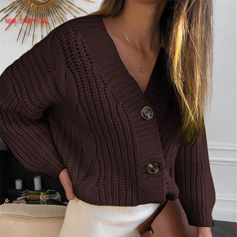 Autumn Winter Women Short Cardigan Knitted Sweater Long Sleeve V neck Jumper Cardigans Casual Streetwear Fashion Pull Femme Coat