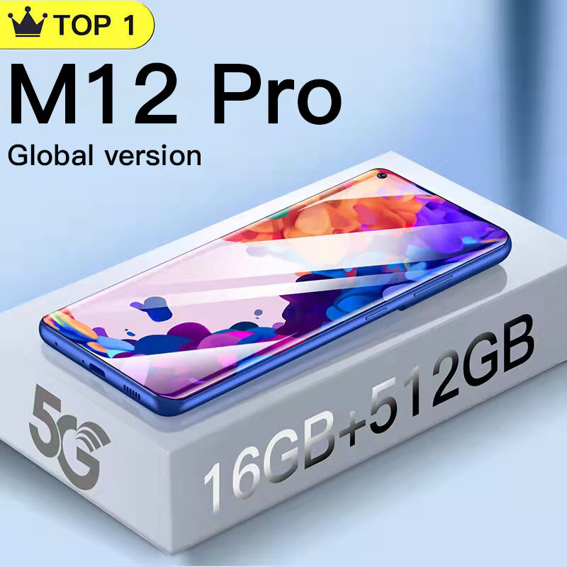 الإصدار العالمي M12 برو الهواتف الذكية 5G الهاتف 16 + 512GB الهاتف المحمول 10Core الهواتف المحمولة Andriod10 6000mAh الألعاب الهاتف الوجه معرف الدعوة
