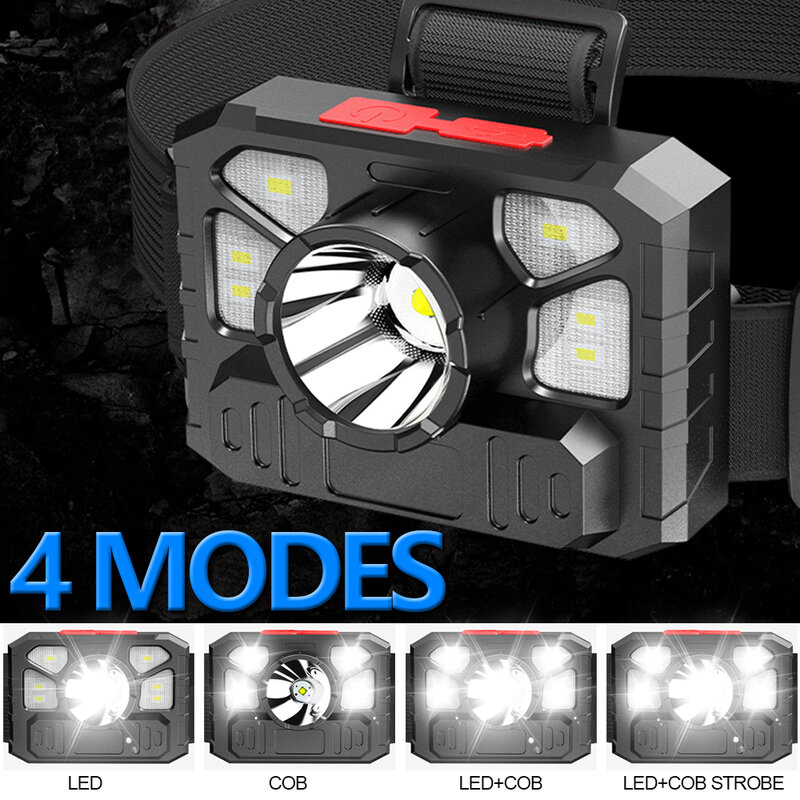 Ultra-light LED Headlamp USB Rechargeable 18650 Headlight 4 Switch Modes Head Flashlight Waterproof Front Light Camping Torch