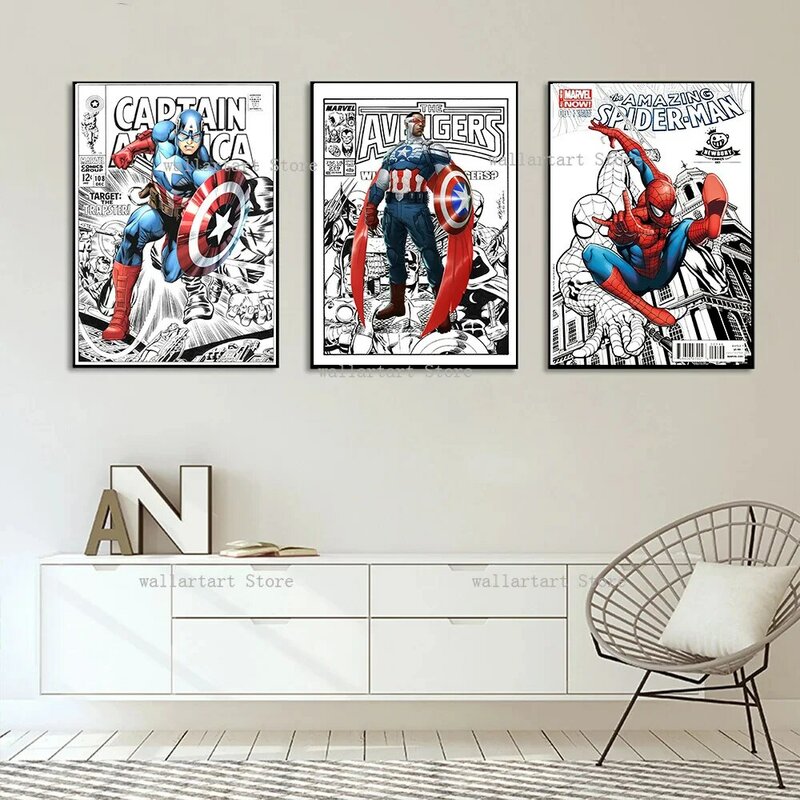 Marvel Comic Spiderman Iron Man Captain America Posters Superhero Canvas Painting Wall Art  Home Decor Living Room Decor