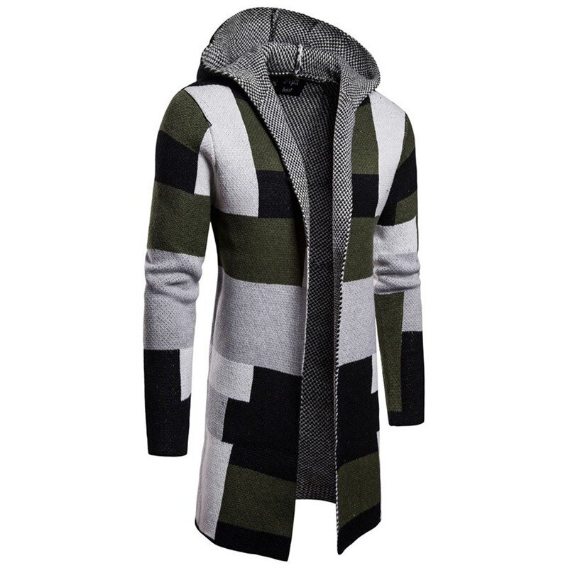 Male Brand Knitted Sweater Coats Men Stripe Color Splicing Jackets Fashion Long Cardigan Coat Outerwear Sweaters Drop Shipping