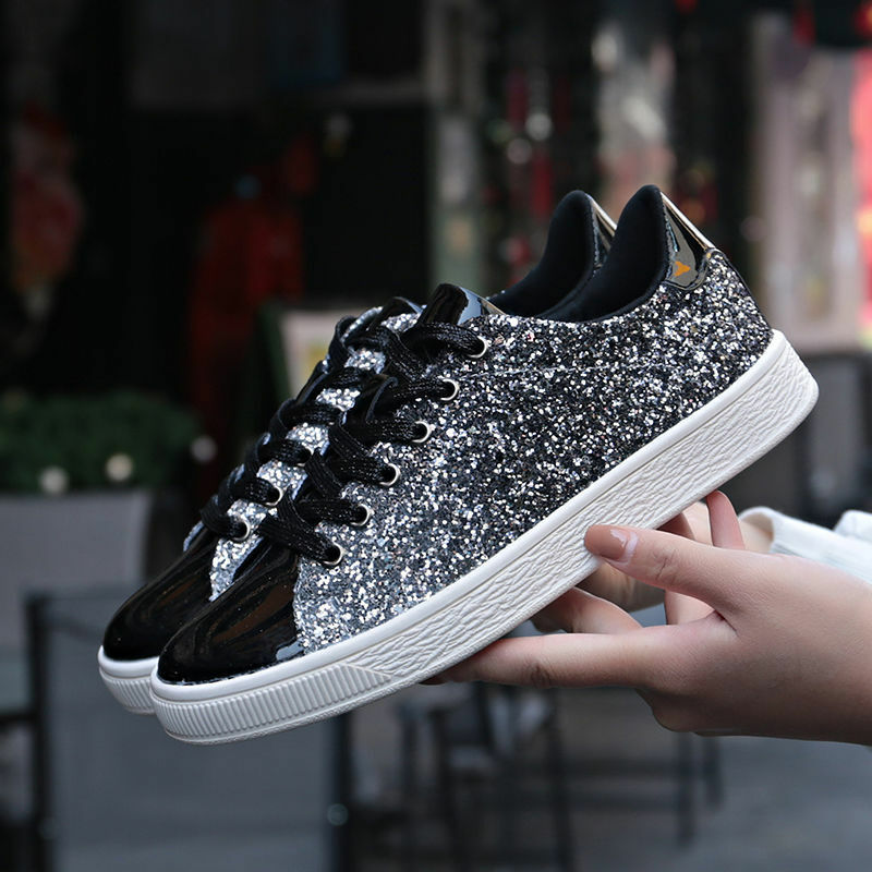 All-Match Sequins White Shoes Women's 2022 New Colorful Gradient Student Board Shoes Flat Shoes Women's Summer Pumps