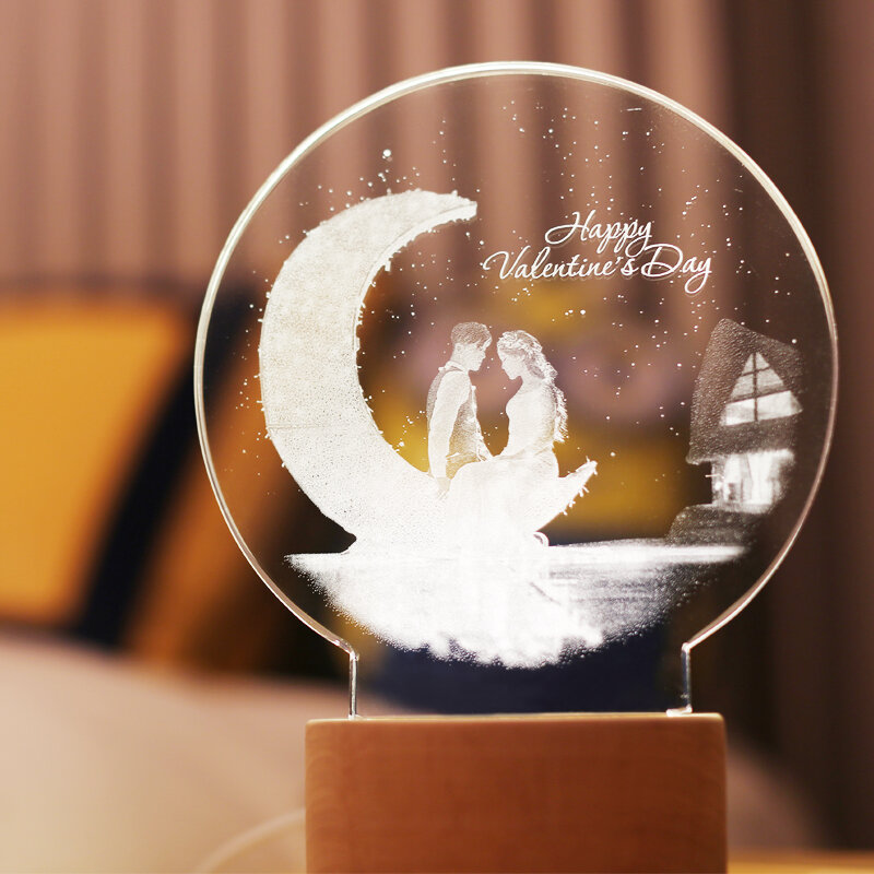 تخصيص الإبداعية صورة النقش الزفاف هدية بلوتوث الصوت الزجاج ليلة ضوء ديكور المنزل قابلة للشحن