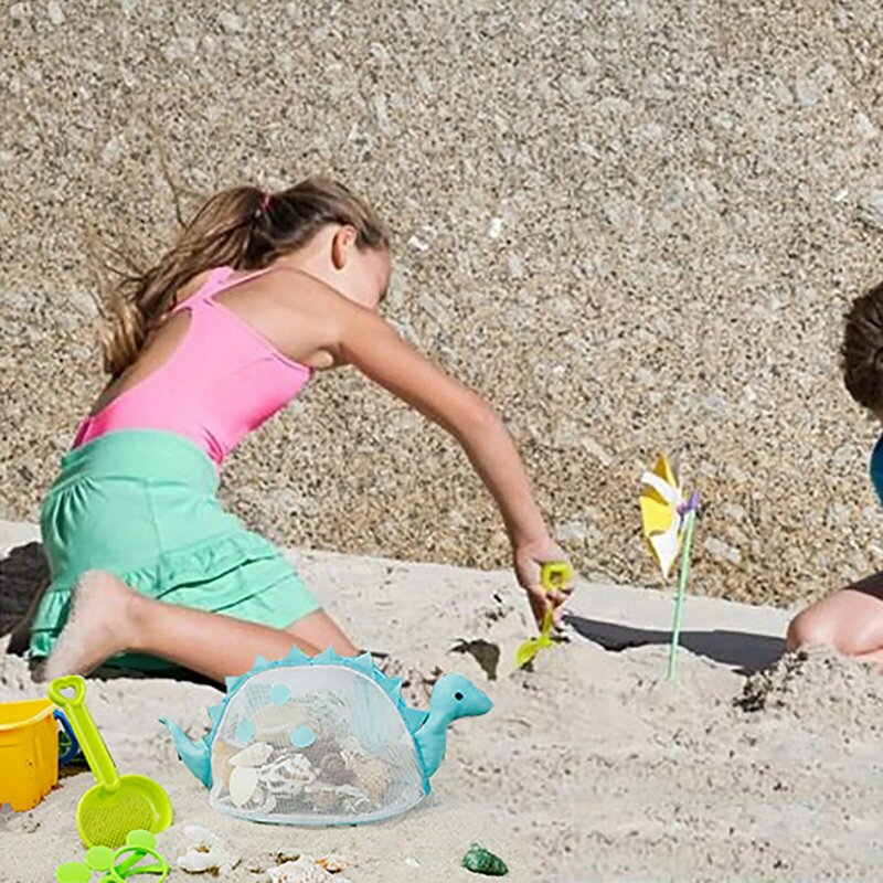 4 Pcs Colorful Mesh Sea For Kids Dinosaur Sea Shell Bag Beach Toys Storage Bag Adjustable Small Mesh Bag With Zipper For Beach
