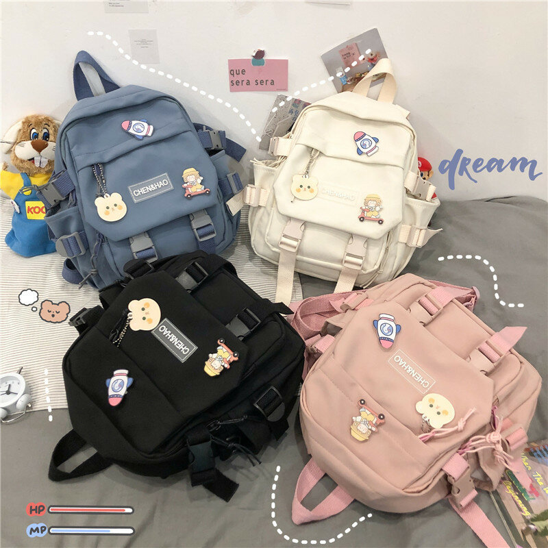 حقيبة المدرسة الكورية نمط للفتيات حقيبة ظهر نسائية صغيرة متعددة جيب حقائب الظهر المدرسية موضة Mochila للفتيات الصغيرات
