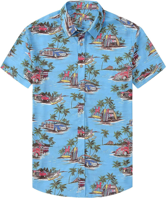 Damipow-قمصان هاواي للرجال ، قميص هاواي قصير الأكمام مع زر ، قميص الشاطئ عادية ، الصيف #6