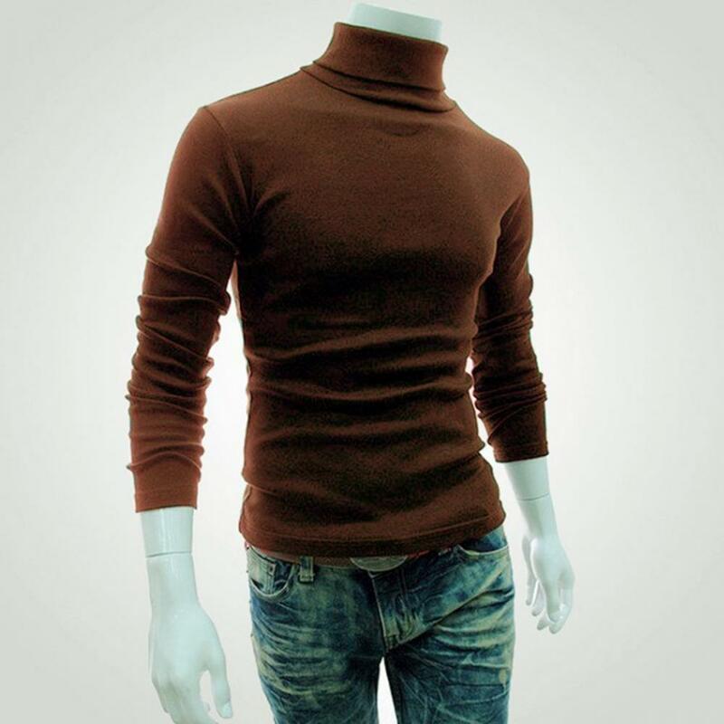 جديد الرجال قميص بلون طويلة الأكمام سليم صالح تنفس الأساسية نصف عالية طوق مرونة مكافحة يتقلص الخريف القمم الذكور الملابس #3