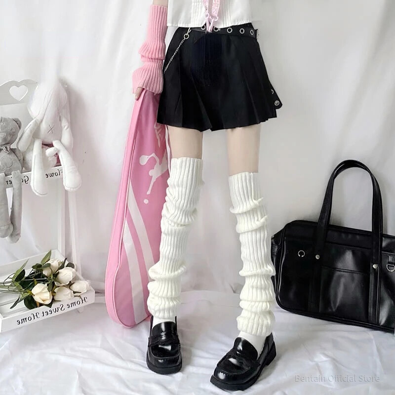 70cm Over Knee Japanese JK Uniform Leg Warmers Korean Lolita Winter Girl Women Knit Boot Socks Pile Up Socks Foot Warming Cover