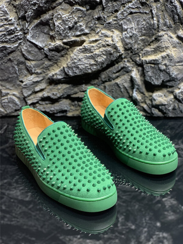 فاخر مصمم الذكور أحذية رياضية حذاء رجالي كاجوال مخصص مبركن Mocassin أوم الأخضر رياضي أحمر أسفل أحذية للرجال الصيف